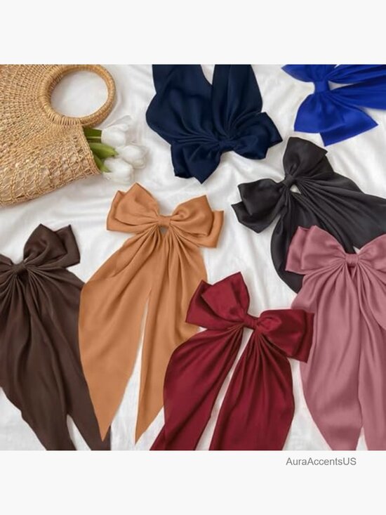 10 Pack Large Satin Ribbon Hair Bows Oversized French Style Bow Clips Barrettes
